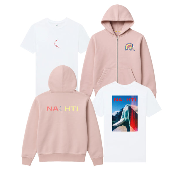 NACHTI RE:PRINT - Zipper Hoodie pastell rosa & T-Shirt white Bundle